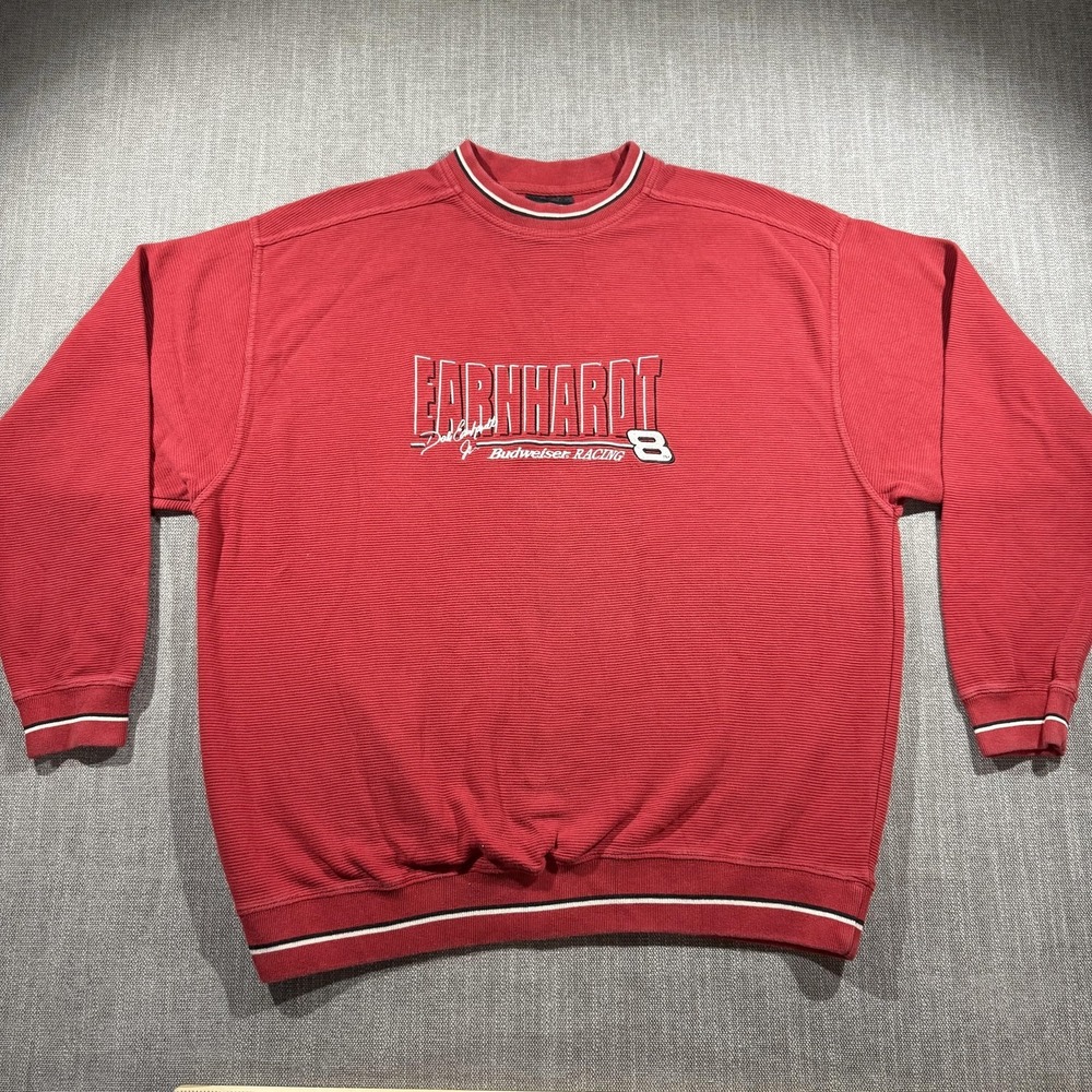 Vintage Dale Earnhardt Jr Sweatshirt Mens XL Red NASCAR Racing Budweiser Chase